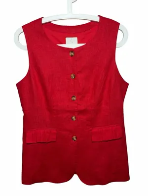 Joie Red Linen Blend Vest NWT button down thumbnail 1