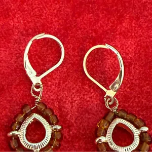 Gold Tone Amber Color Seed Beads 3 Tiered Dangle Earrings Artsy Boho Festival thumbnail 10