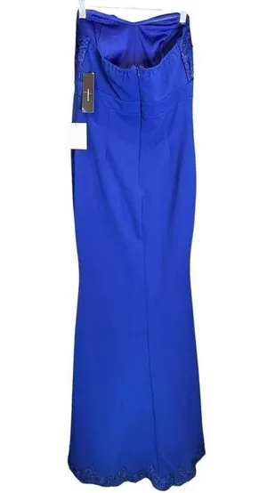 Twyla Royal Blue Embroidered Strapless Maxi Dress gown with slit Sz L thumbnail 8