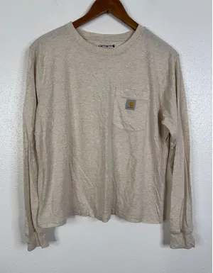Carhartt Womens Loose Fit Long Sleeve Pocket T-Shirt Oatmeal TK6121-W Small thumbnail 1