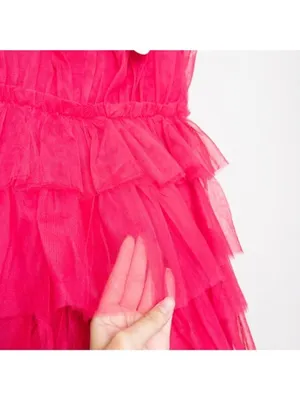 NWT Storia Tulle Tiered Mini Dress M Pink Babydoll Ruffle Satin Strap thumbnail 6