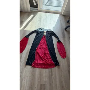 Medieval Renaissance Gown Black Red Gothic Costume Bell Sleeve Dress thumbnail 5