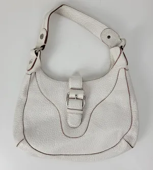 Michael Kors Womens Bag White Pebbled Leather Shoulder Hobo Fold Over Buckle thumbnail 1