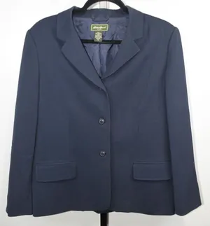 Eddie Bauer Womens Petite 14 Navy Blue 90s Vintage Blazer Career Office Jacket thumbnail 1