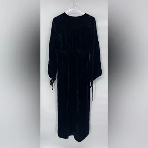 FREE PEOPLE SzS TRUE LOVIN LONG SLEEVE WIDE-LEG VELVET‎ JUMPSUIT BLACK thumbnail 4