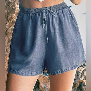 Cupshe Medium Blue Chambray Elastic Waist Pull On Shorts Size L thumbnail 2