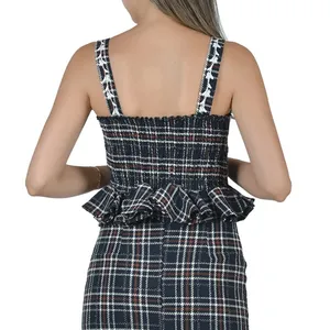 FANM MON Tweed Tartan Plaid Embroidered Square Neck Peplum Top XS NWT thumbnail 3