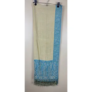 Pashmina Blue Paisley-Patterned Reversible Woven Wrap Fringed Shawl thumbnail 5