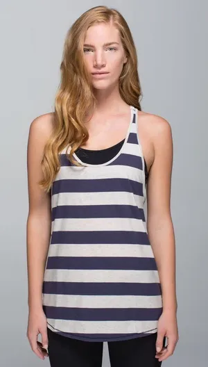 Lululemon Om Racerback Tank Blue White Striped Yoga Top No Size Tag thumbnail 1