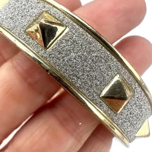 Silver and gold tone sparkly bangle hinged bracelet thumbnail 8