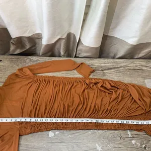 HUGO Women Mesh Ruched Long Sleeve‎ Dress Rustcopper Size xs nwt thumbnail 8
