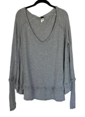 Free People We The Free Laguna Thermal Tunic Top Gray Size Medium oversized thumbnail 1
