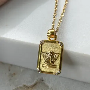 Angel engraved charm gold necklace thumbnail 4