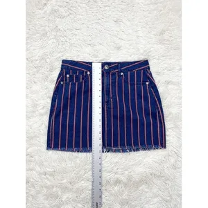 American Eagle Blue and Red Striped High Rise Mini Denim Jean‎ Skirt Size 6 thumbnail 4