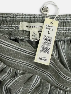 Max Studio nwt size large Olive Pinstripe Midi Skirt with pockets thumbnail 3