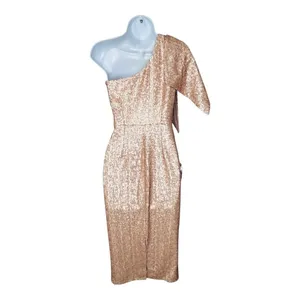 Dress‎ The Population One Shoulder Sequin Midi Dress Womens XS Rose Gold Glam thumbnail 6