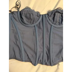 Out From Under Corset Top Bustier Blue Lace Mesh Boning Coquette Aesthetic M Med thumbnail 3