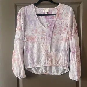 Anthropologie Cloth and Stone Splatter Print V-Neck Top Blouse Long Sleeve Size Small thumbnail 2