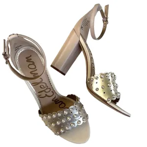 EUC Sam Edelman Leather Yaris Heeled Sandals Gold with Pearls Size 8.5 thumbnail 2