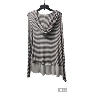 Hollister Striped Hooded Top‎ Ruffle Hem Long Sleeve Casual Gray Size M thumbnail 2