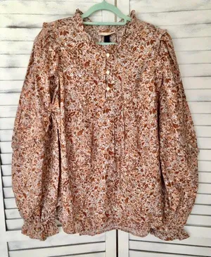 Floral Blouse, Small Tan thumbnail 1