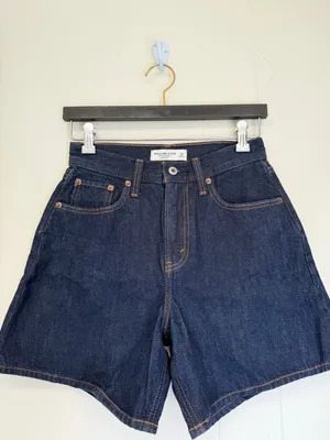 NWT ABERCROMBIE & FITCH The Loose Short High Rise Dark Wash Shorts 24 thumbnail 5