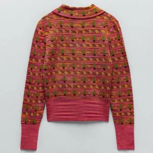 ZARA Cactus Flower Jacquard Knit Lightweight Cardigan‎ Sweater Jacket Size Small thumbnail 6