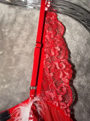 Kle Red Lace and Feather Trim Babydoll Lingerie Dress thumbnail 8