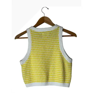 Future Collective Sweater Vest Women Small Yellow Cotton Cropped Preppy Retro thumbnail 3