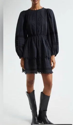 Farm Rio Pintuck & Lace Detail Long Sleeve Cotton Minidress sz M thumbnail 1