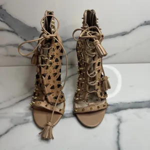 Sam Edelman Women's Tan Leather Spikes Open Toe Allison Bootie Heels Sz 6.5 thumbnail 2