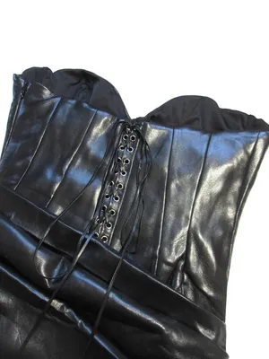 NWT House Of CB Juliana Strapless Vegan Faux Leather Dress in Black L Plus Cup thumbnail 11