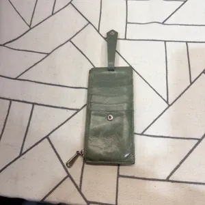 HOBO Euro Slide Card Case Wallet OS Green Leather Slim Zipper Keychain thumbnail 5
