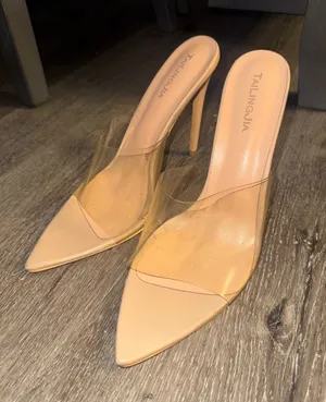 Nude Pointed Clear PVC Mule Heels Tan Size 9 thumbnail 1
