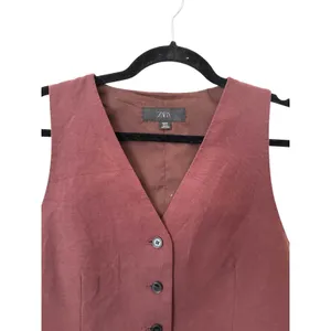 ZARA Linen Blend Cropped Open Back Waistcoat Top Brown Large thumbnail 5