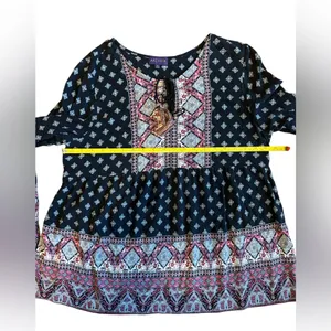 Artesia Boho Long Sleeve Floral Empire Waist Top Black Pink Size XL thumbnail 7