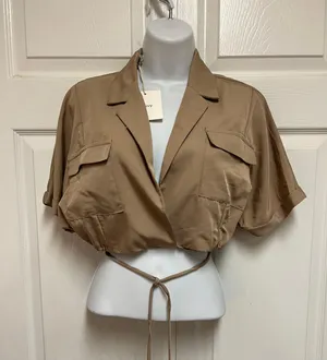 Khaki Utility Crop Shirt thumbnail 3