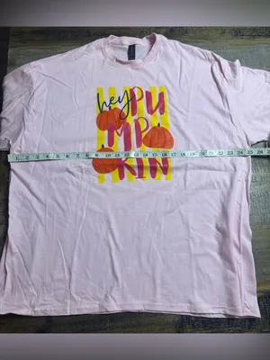 Gildan Light Pink Short Sleeve Tee with Pumpkin Graphic thumbnail 6