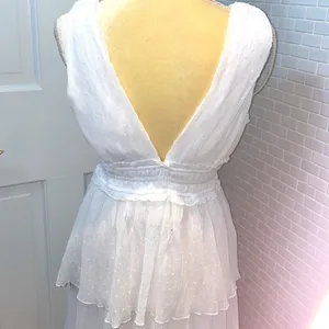 Lulus dreamy mood white Swiss dot tiered midi dress. Polyester. Size Small. thumbnail 9