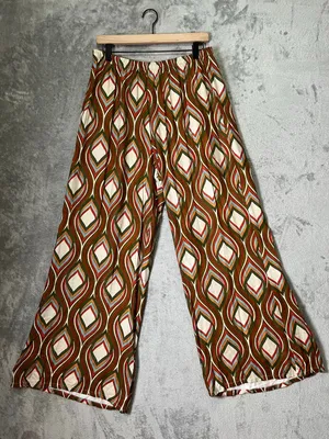 Bryn Walker Geometric Print Wide Leg Pull On Pants Artsy Boho Large Lagenlook thumbnail 1