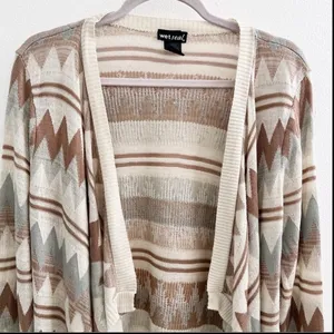 Wet Seal Cardigan Sweater LARGE western open Large Brown Beige Bohemian Cowgirl thumbnail 3
