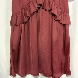 Old Navy Women’s Satin Ruffle Mini Dress Medium Burgundy Romantic Feminine Fairy thumbnail 5