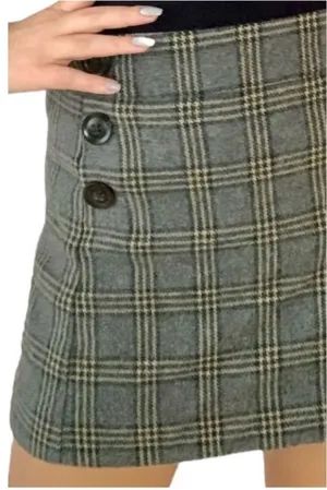 Gap Mini Skirt 2 Schoolgirl Fall Plaid Black Gray Tan Wool Clueless Y2K Buttons thumbnail 1