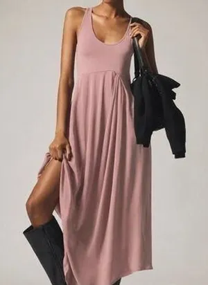 By Anthropologie The‎ Gemini Maxi Dress Sleeveless Tank Mauve Pink M OB1773405 thumbnail 1