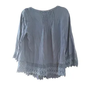 American Eagle Blue Pintuck Lace Trim Boho Peasant Blouse Large thumbnail 4