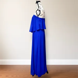 City‎ Triangles Blue Maxi Dress Strapless Chiffon Ruffle Formal Homecoming thumbnail 6