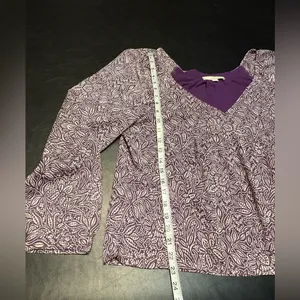 LOFT Purple & White Floral V-Neck Long Sheer Sleeve Blouse thumbnail 9