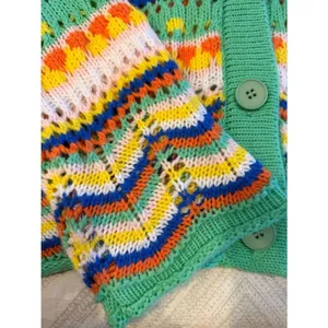 Multicolor Striped Open Knit Cardigan Bell Sleeve Boho Lightweight Small thumbnail 3