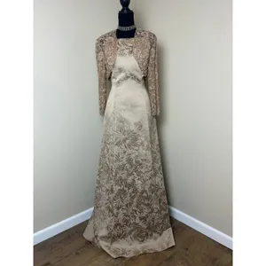 vintage bill levkoff union made usa tan brocade strappy sateen prom bridesmaid thumbnail 9