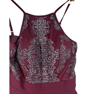 Speechless Burgundy Glitter Lace Fit & Flare Party Dress Size 5 High Neck thumbnail 7
